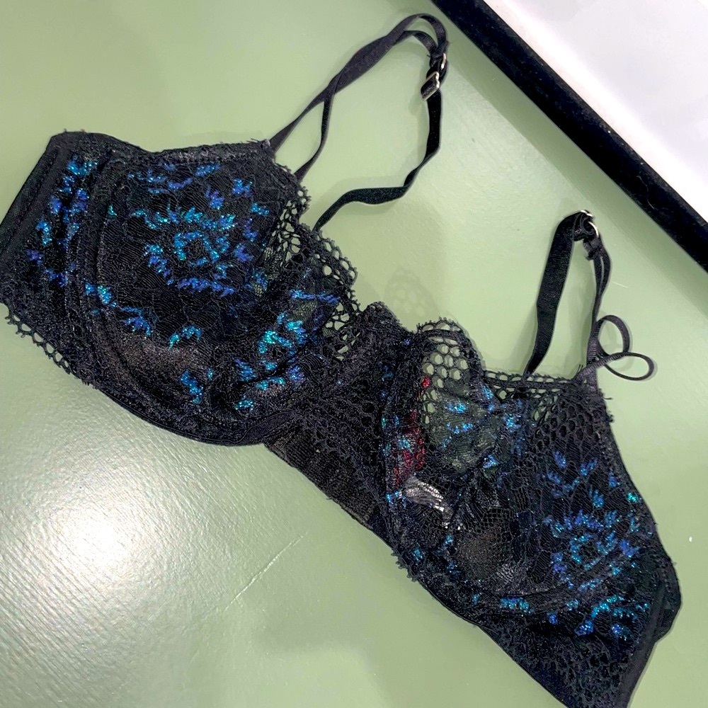 Adore Me Black and Blue Lace Bra